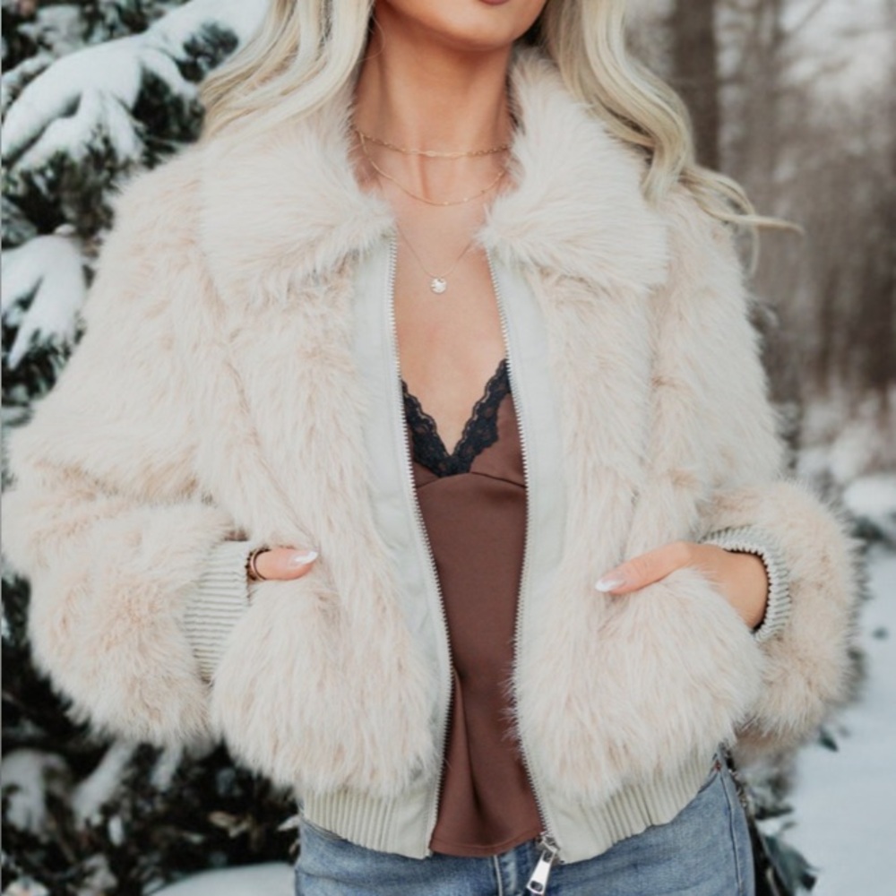 HYFVE Cream Faux Fur Jacket